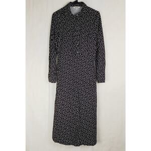 Boden black polka-dot shirt dress Size 6 maxi long sleeved Retro Modest